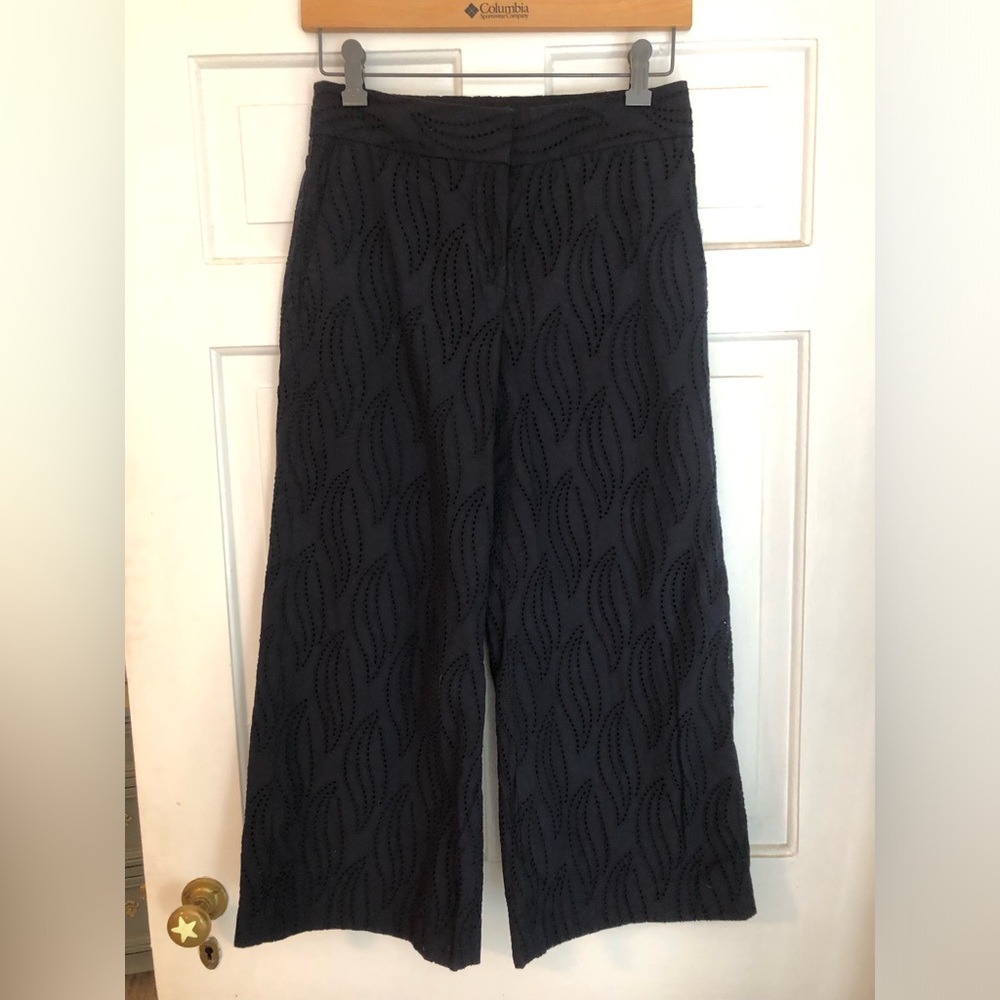 Ann Taylor Blue Eyelet Wide-Leg Pants